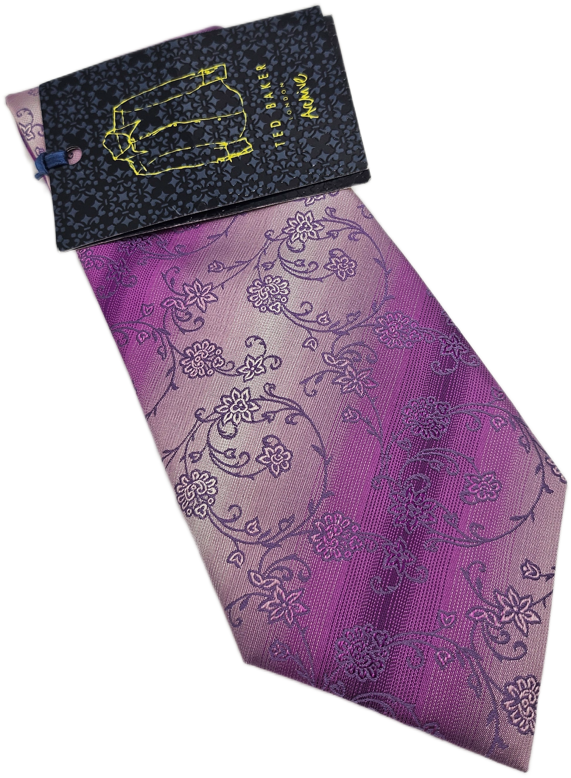 Ted Baker Silk Tie Mens Purple Ombre Floral Pattern Statement Retro Necktie BX10