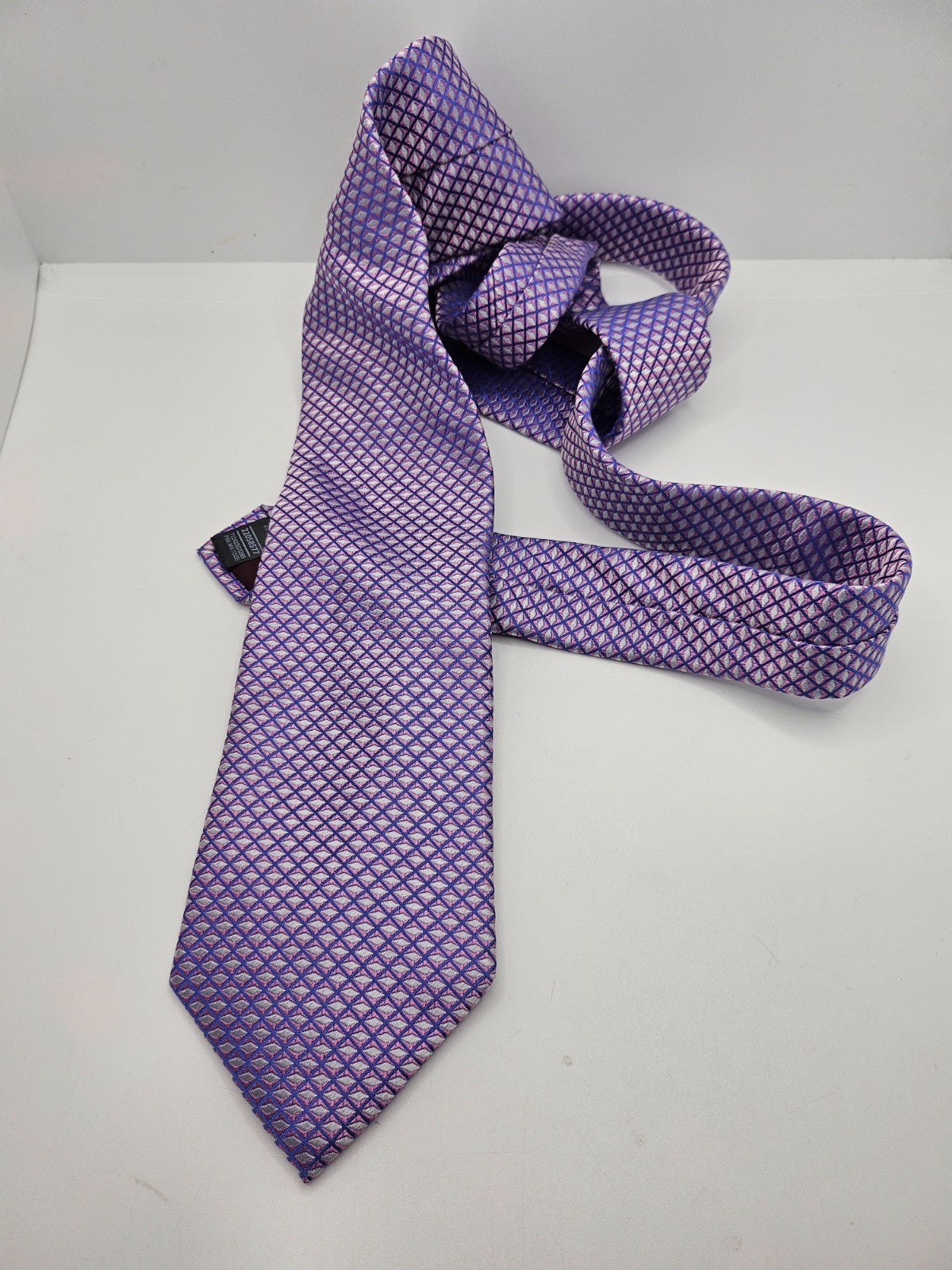 Marks & Spencer Silk Tie Mens Purple Geometric Diamond Grid Retro Neck Tie BX21