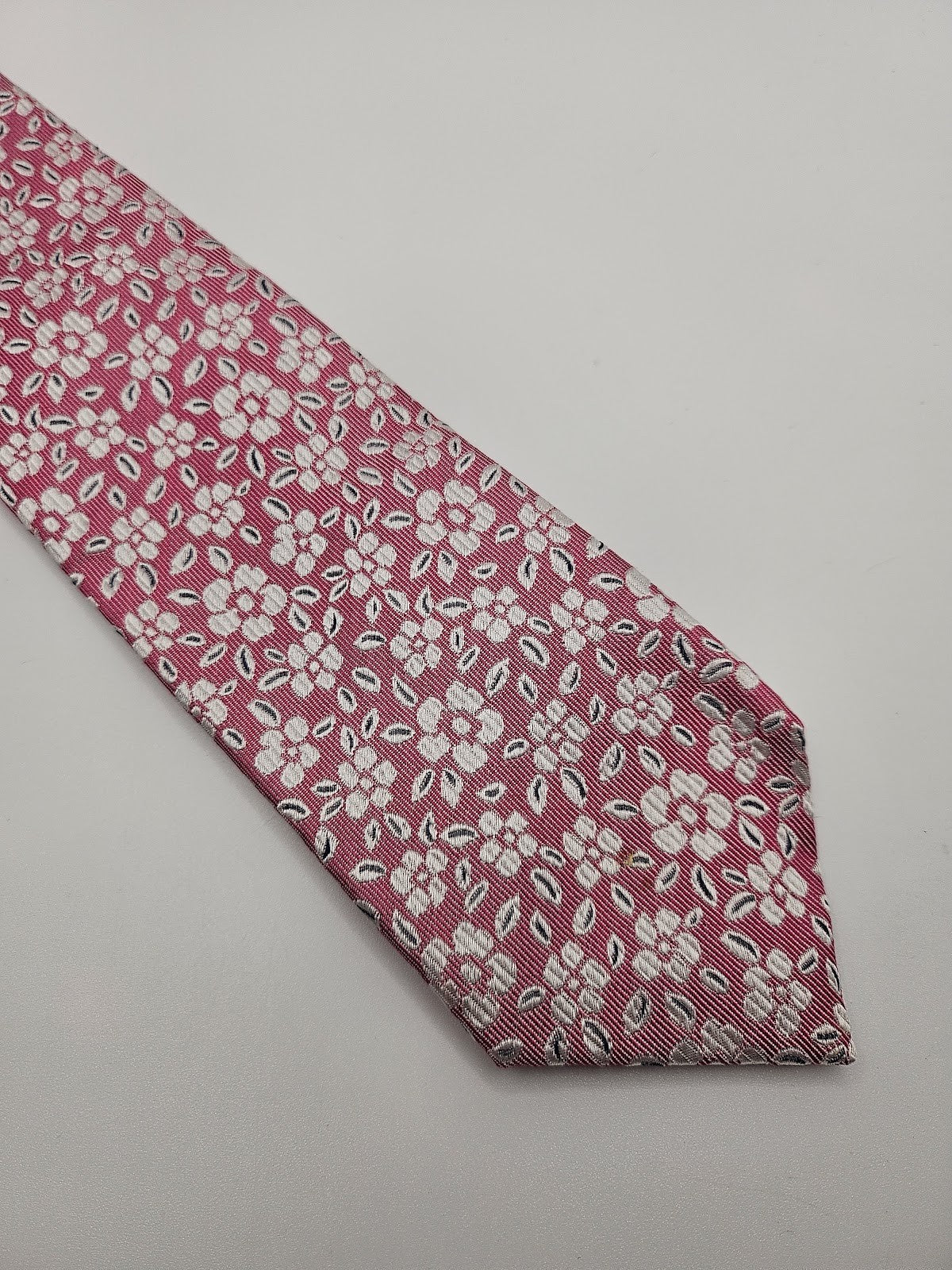T.M.Lewin Mens Silk Tie Pink Floral Vtg Retro Wedding Neck Tie