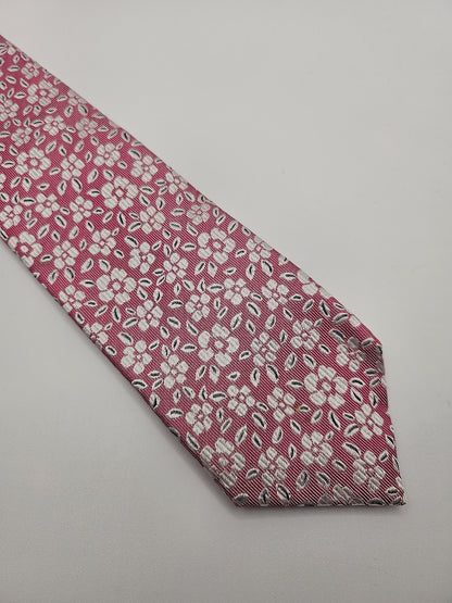 T.M.Lewin Mens Silk Tie Pink Floral Vtg Retro Wedding Neck Tie