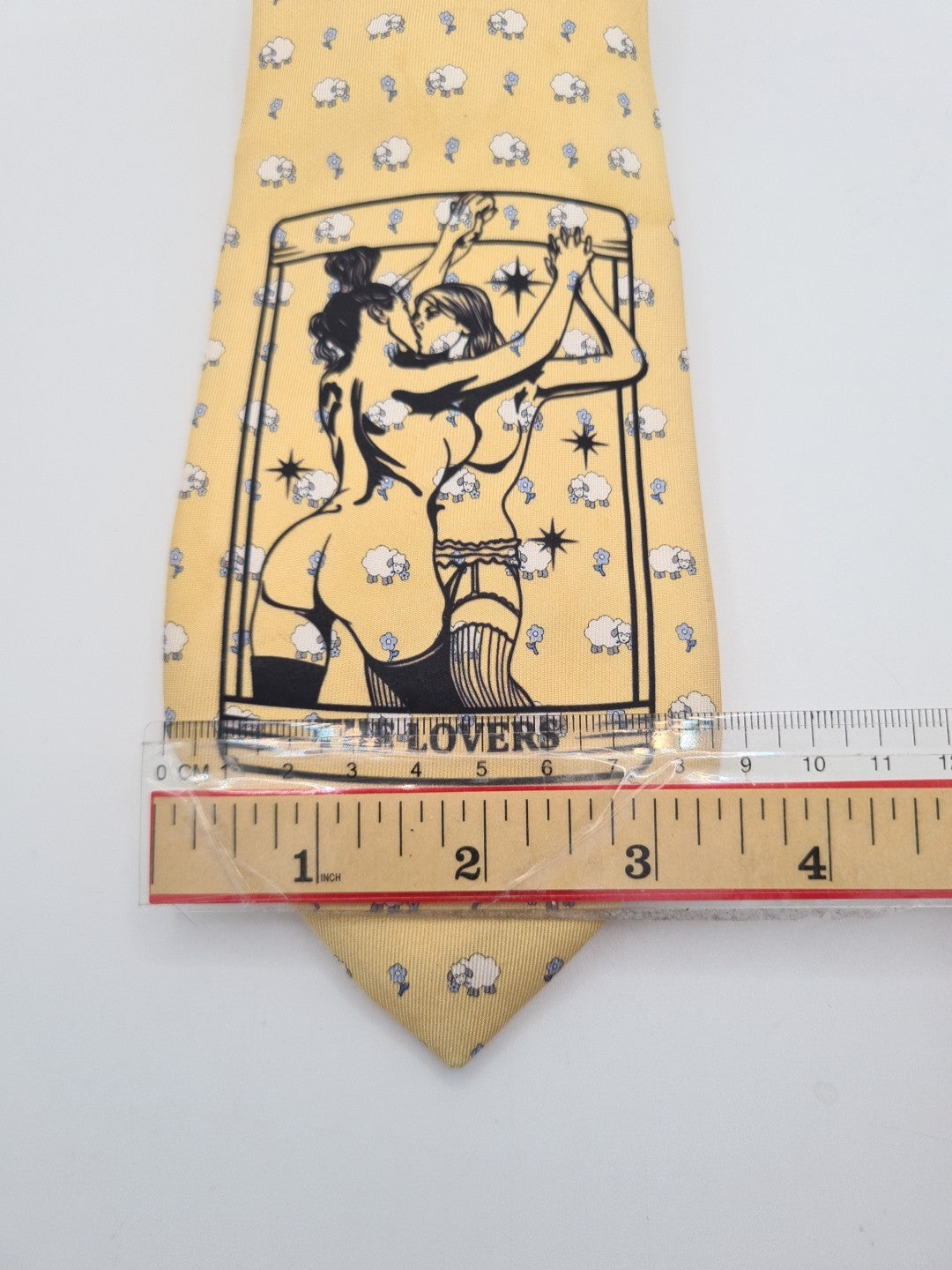Yellow Lovers Tarot Tie | Reworked Vintage Mens Tie UK | Statement Novelty BX11