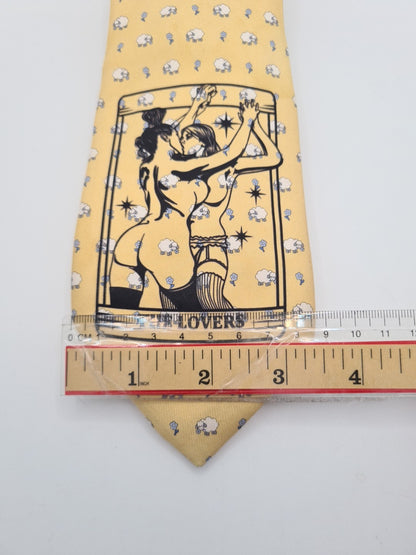 Yellow Lovers Tarot Tie | Reworked Vintage Mens Tie UK | Statement Novelty BX11