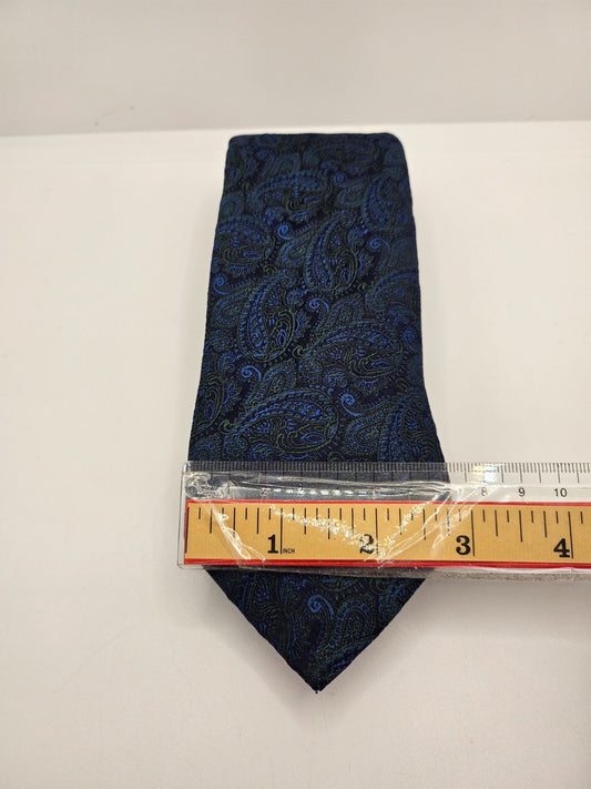 Thomas Pink Silk Tie Mens Navy Blue Green Paisley Woven Vtg Retro Neck Tie BX25