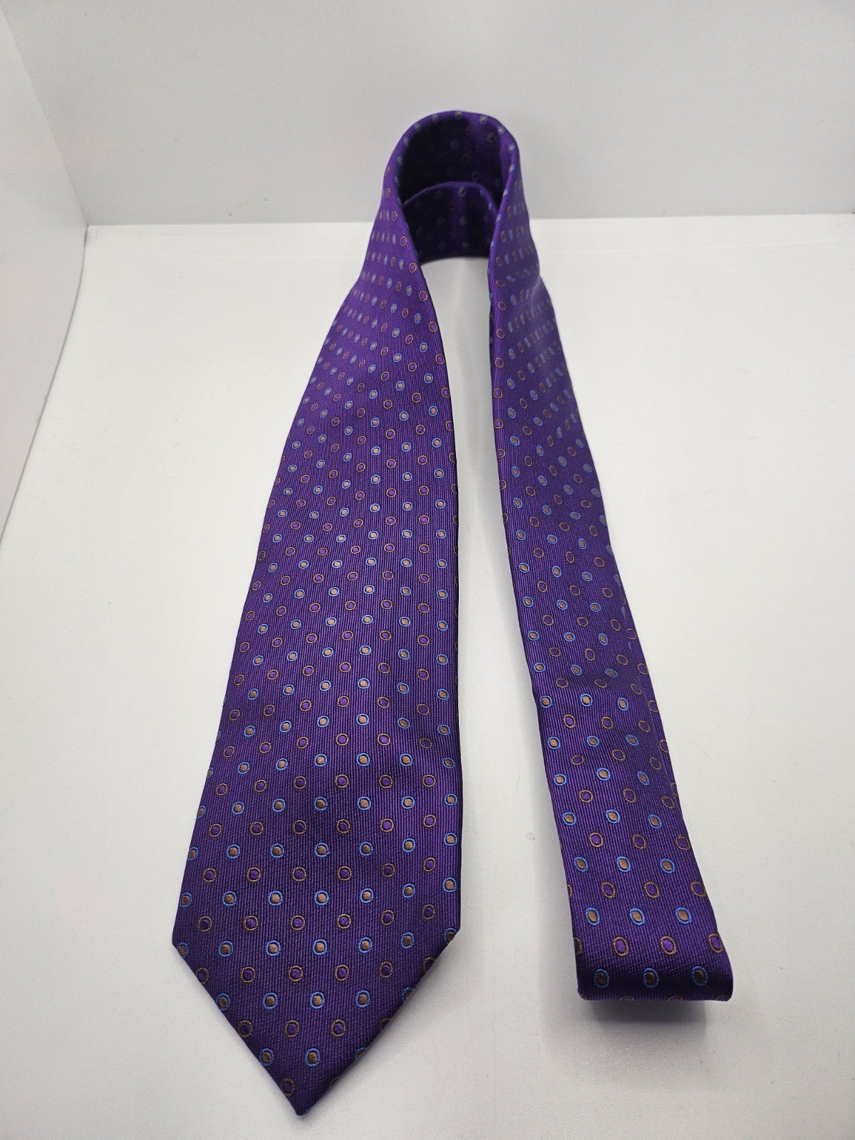 Van Buck Silk Tie Mens Purple Polka Dot Designer Vtg Retro Wedding Neck Tie BX2