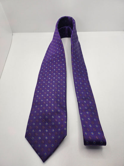 Van Buck Silk Tie Mens Purple Polka Dot Designer Vtg Retro Wedding Neck Tie BX2