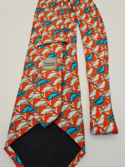 Red Italian Fish Pattern Novelty Silk Tie | Designer Mens Tie UK Vintage Mens Tie UK BX14