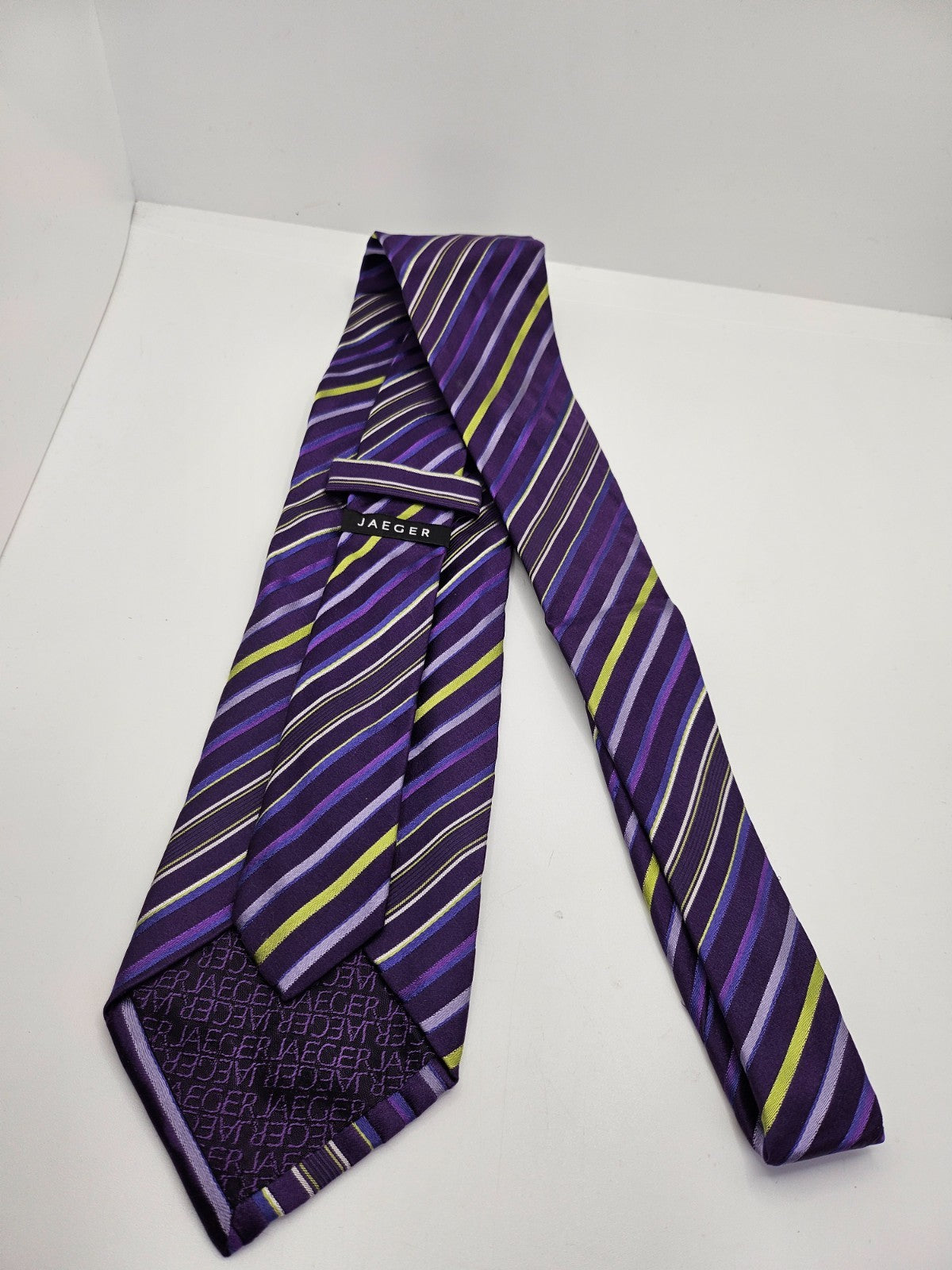 Jaeger Silk Tie Mens Purple Lime Striped Designer Business Wedding Necktie BX23