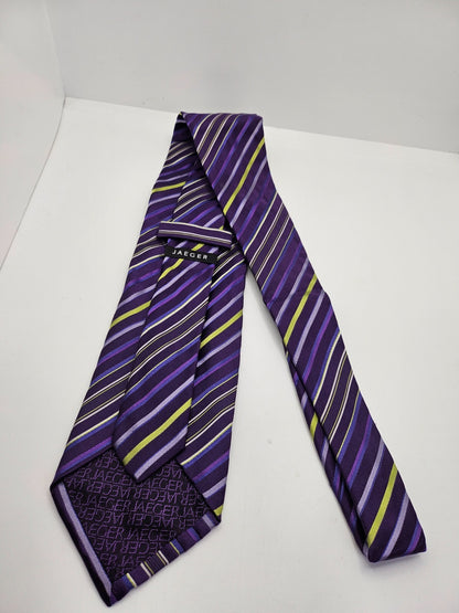 Jaeger Silk Tie Mens Purple Lime Striped Designer Business Wedding Necktie BX23