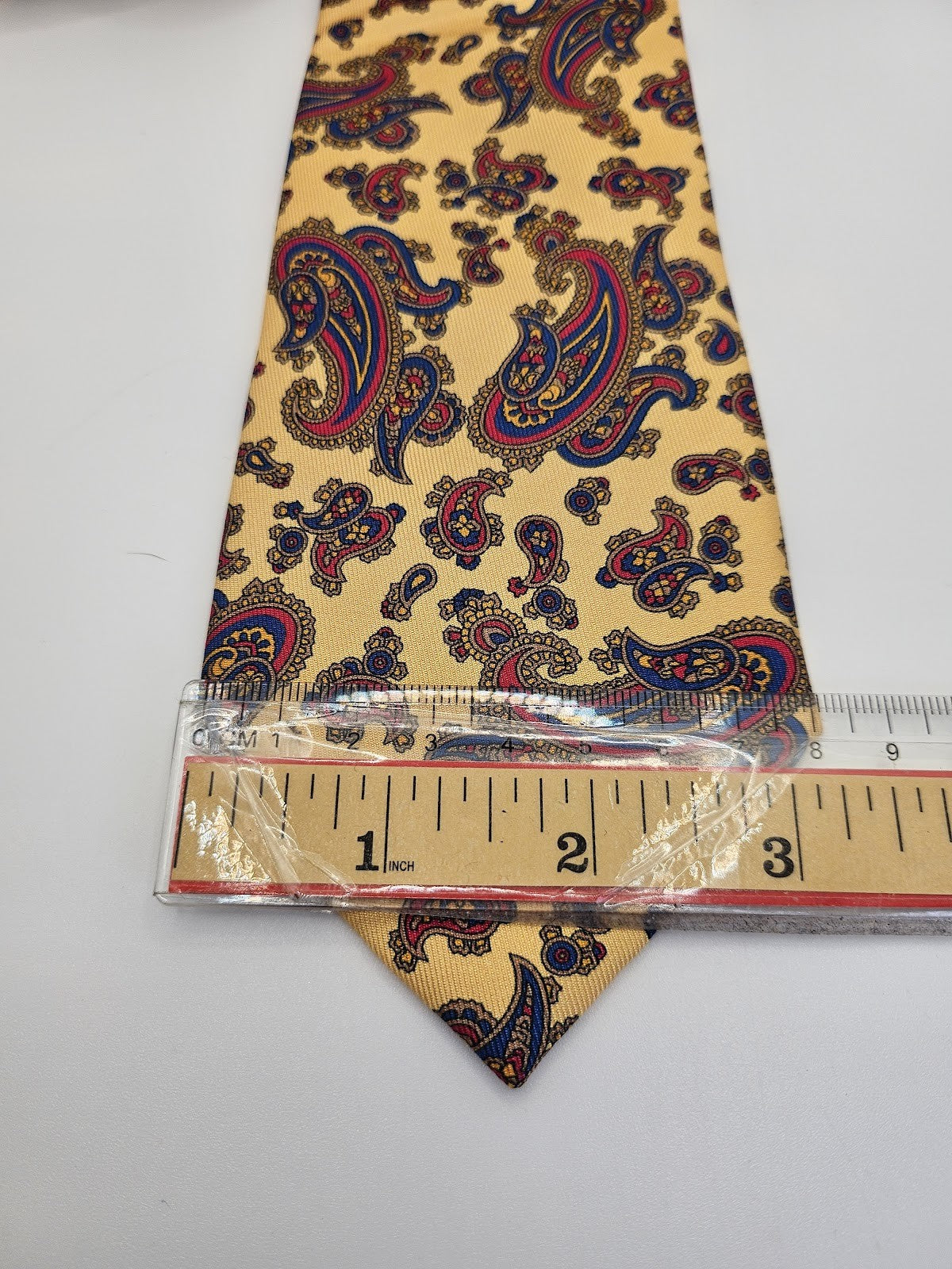 T.M. Lewin Mens Silk Tie Gold Paisley Vtg Retro Wedding Neck Tie