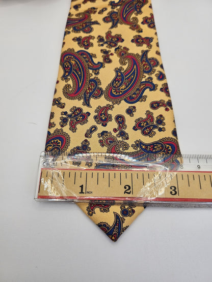 T.M. Lewin Mens Silk Tie Gold Paisley Vtg Retro Wedding Neck Tie