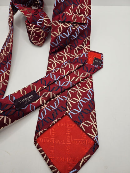 T.M.Lewin Silk Tie Mens Red Woven Geometric Lattice Diamond Wedding Necktie BX20