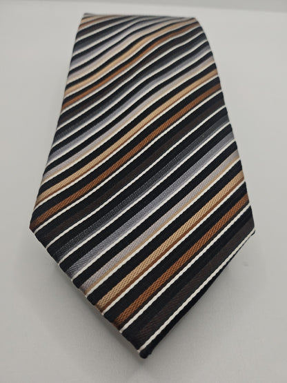 Van Buck Platinum Brown Stripe Mens Silk Tie Wedding Formal Neck Tie BX15