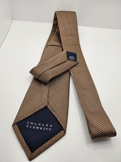 Charles Tyrwhitt Silk Tie Mens Brown Micro Textured Retro Wedding Neck Tie BX21