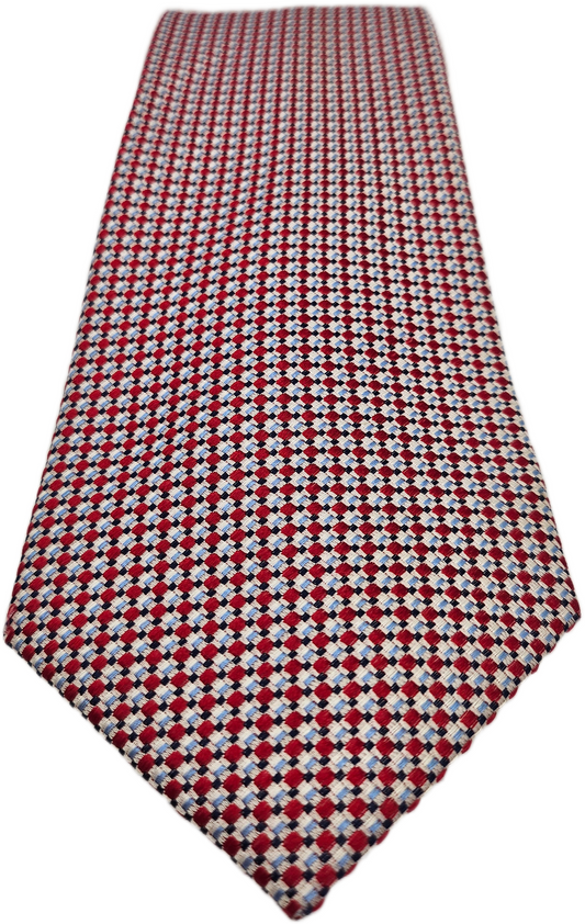 Hawes & Curtis Silk Tie Mens Red Blue White Micro Geometric Wedding Neck Tie BX1