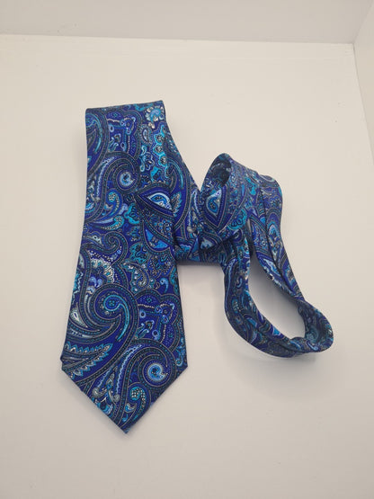 Hawes & Curtis Blue Paisley Mens Silk Tie Classic Designer Necktie Formal Paisley Vintage Mens Tie UK BX5