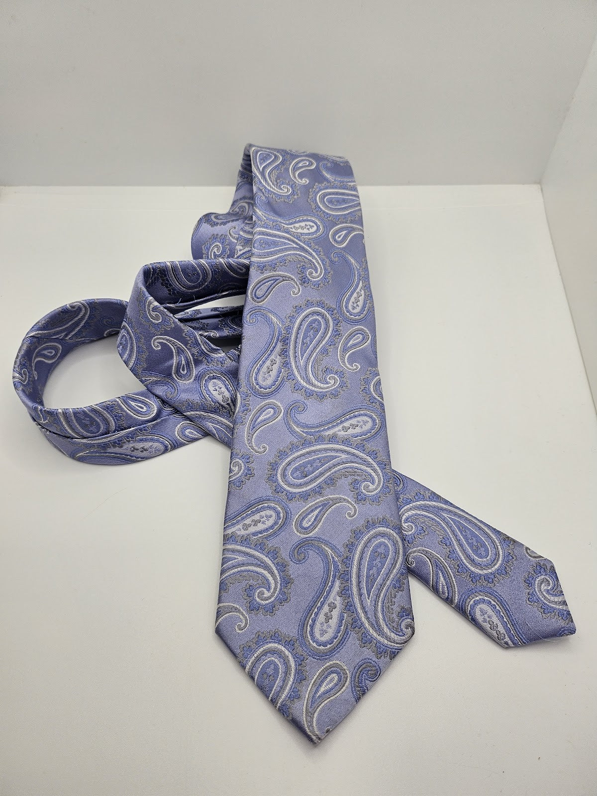 T.M.Lewin Mens Silk Tie Blue Paisley Vtg Retro Wedding Neck Tie