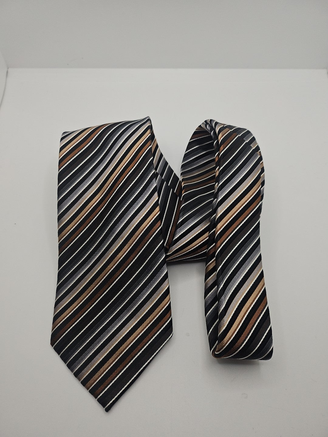 Van Buck Platinum Brown Stripe Mens Silk Tie Wedding Formal Neck Tie BX15