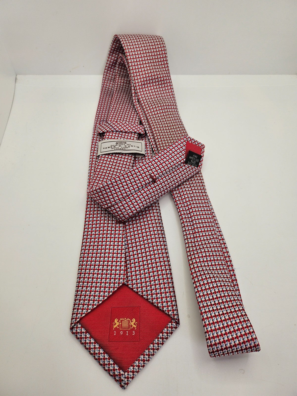 Hawes & Curtis Silk Tie Mens Red Blue White Micro Geometric Wedding Neck Tie BX1