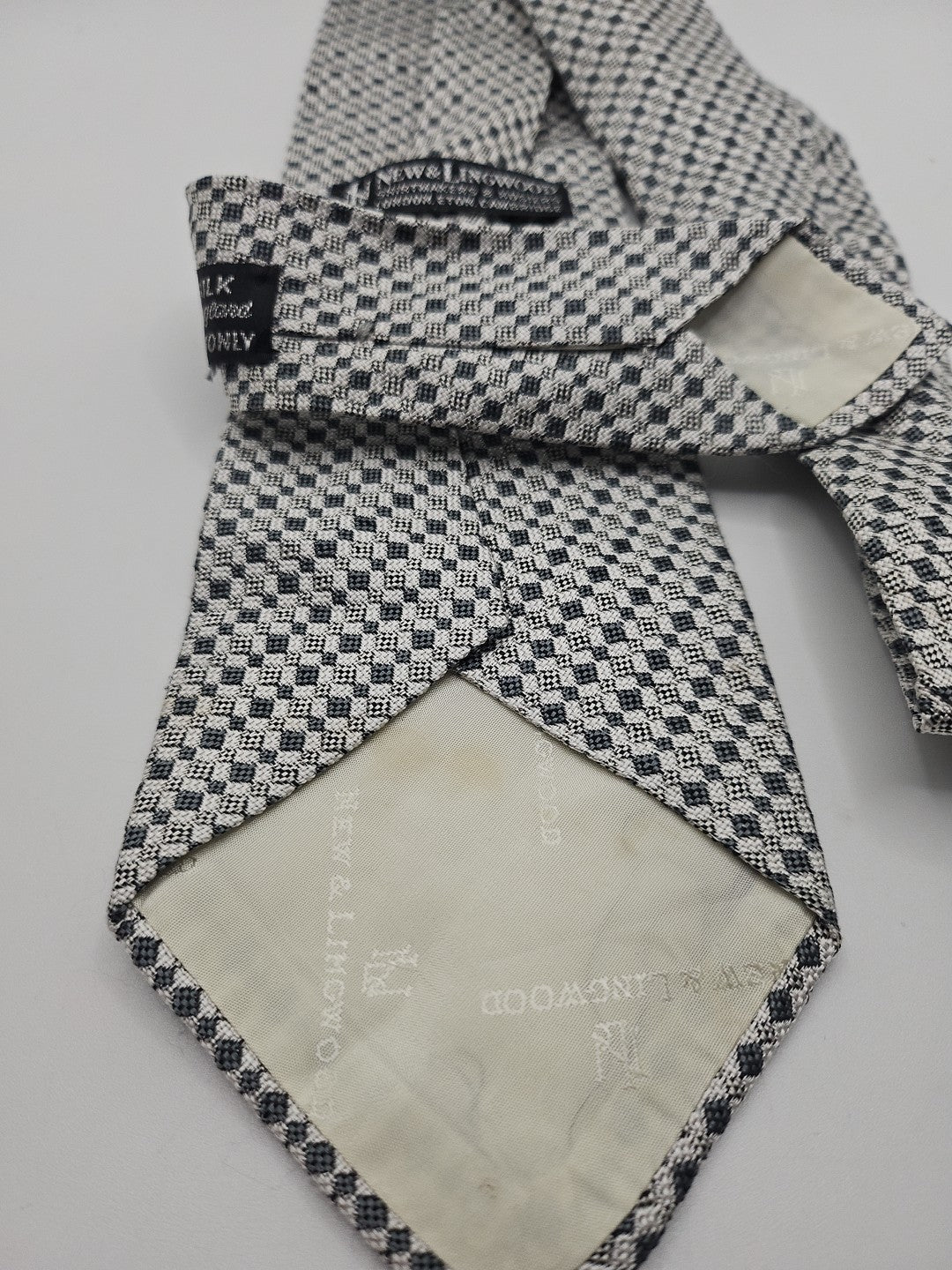 New & Lingwood Grey Geometric Woven Mens Silk Tie Wedding Formal Neck Tie BX18