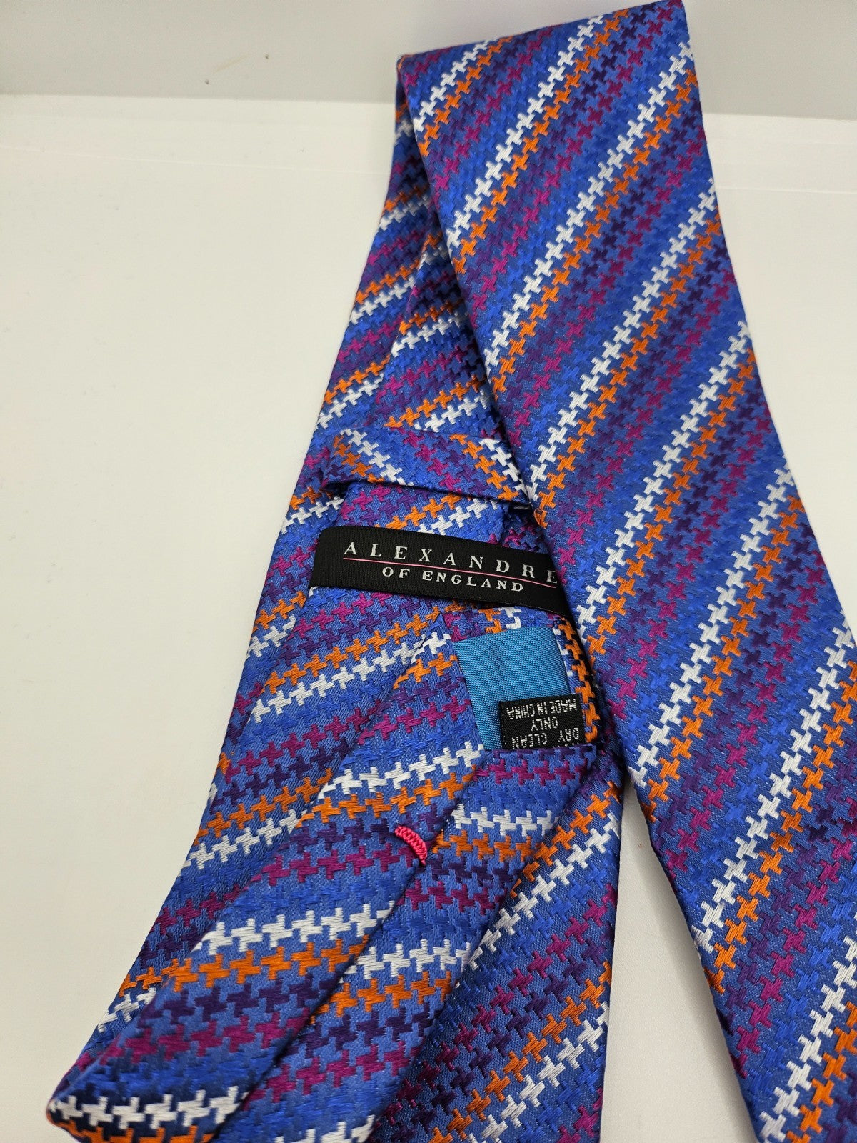 Alexandre of England Silk Tie Mens Blue Orange Geometric Wedding Neck Tie BX26