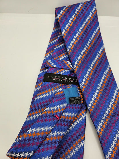Alexandre of England Silk Tie Mens Blue Orange Geometric Wedding Neck Tie BX26