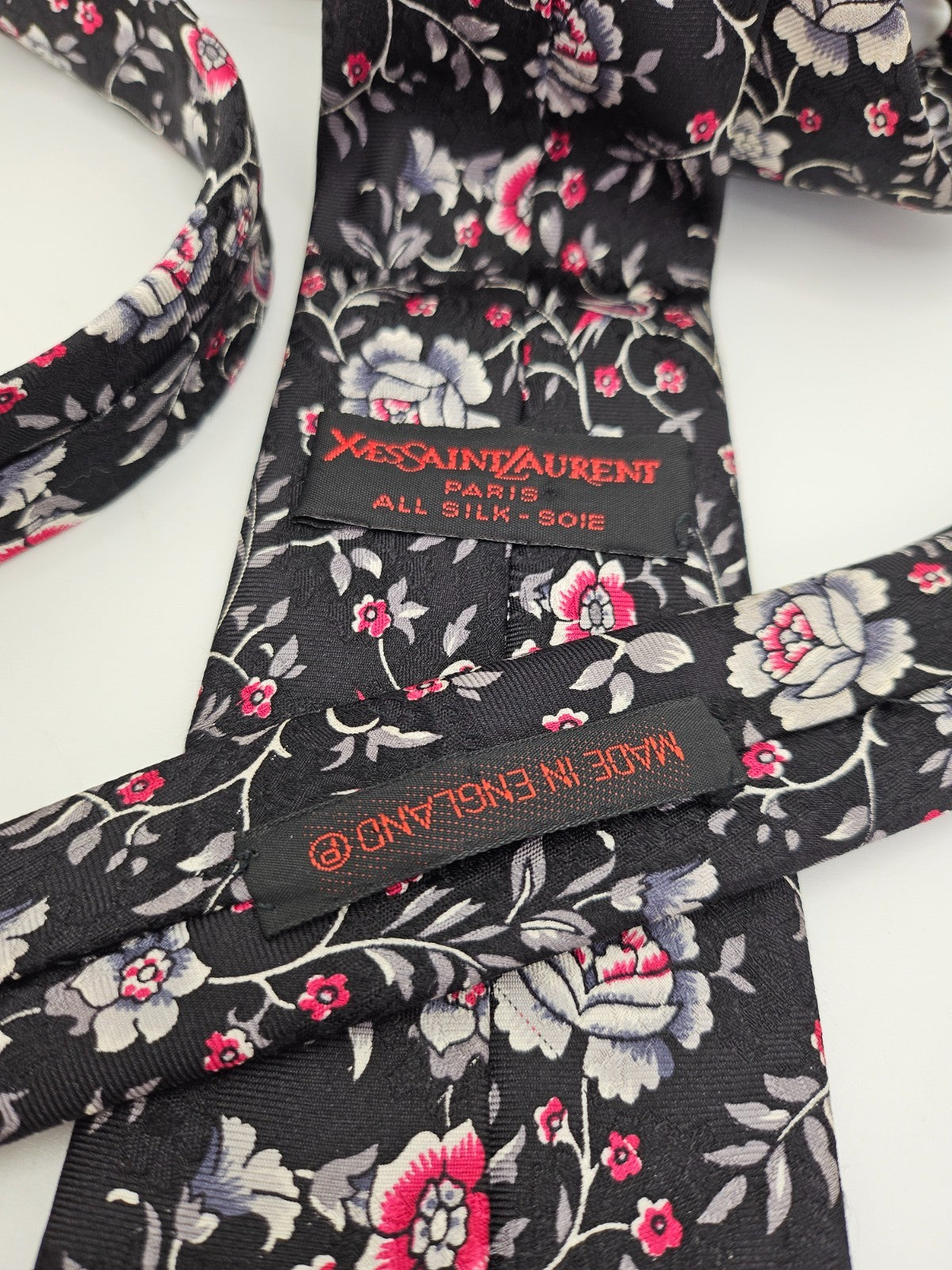 YSL Yves Saint Laurent Mens Silk Tie Floral Print Vtg Retro Wedding Neck Tie R9