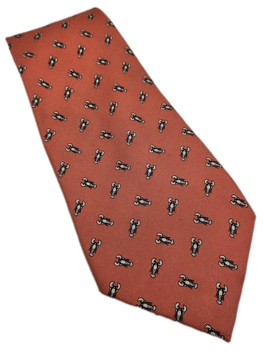 Reef Knots Mens Silk Tie Pink Lobster print Retro Vtg Wedding Neck Tie BX19