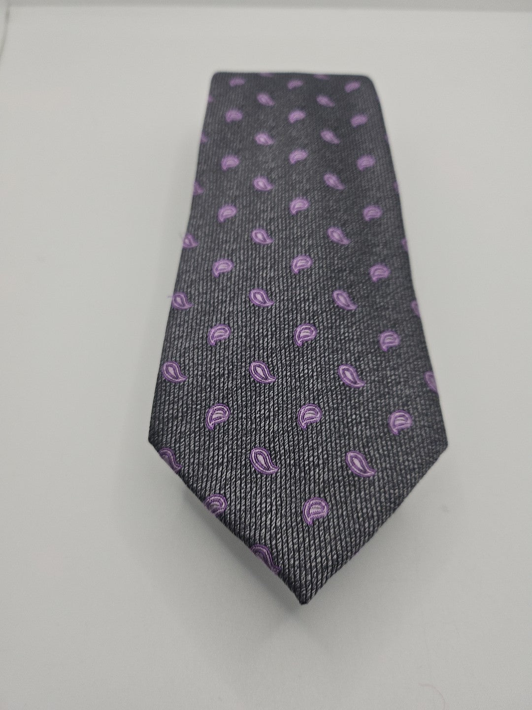Moss Grey / Purple Paisley pattern Mens Silk Tie Wedding Formal Neck Tie BX16