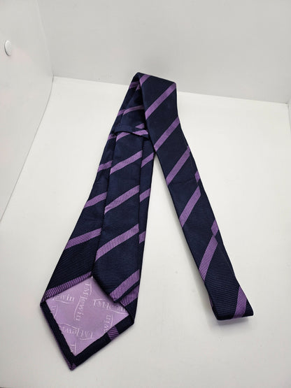 T.M. Lewin Silk Tie Mens Navy Purple Striped Designer Business Vtg Neck Tie BX23