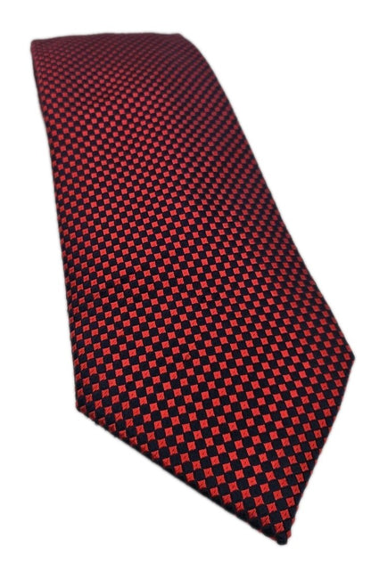 Savoy Red / Blue Chequered Pattern Mens Silk Tie Wedding Formal Neck Tie BX16