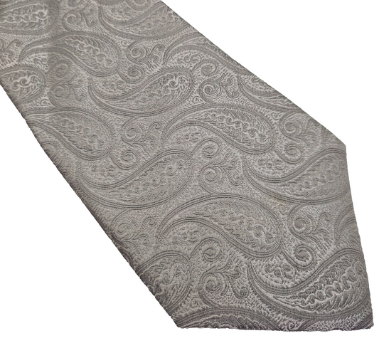 Hawes & Curtis Mens Silk Tie Silver Paisley Woven Vtg retro Wedding Neck Tie R1