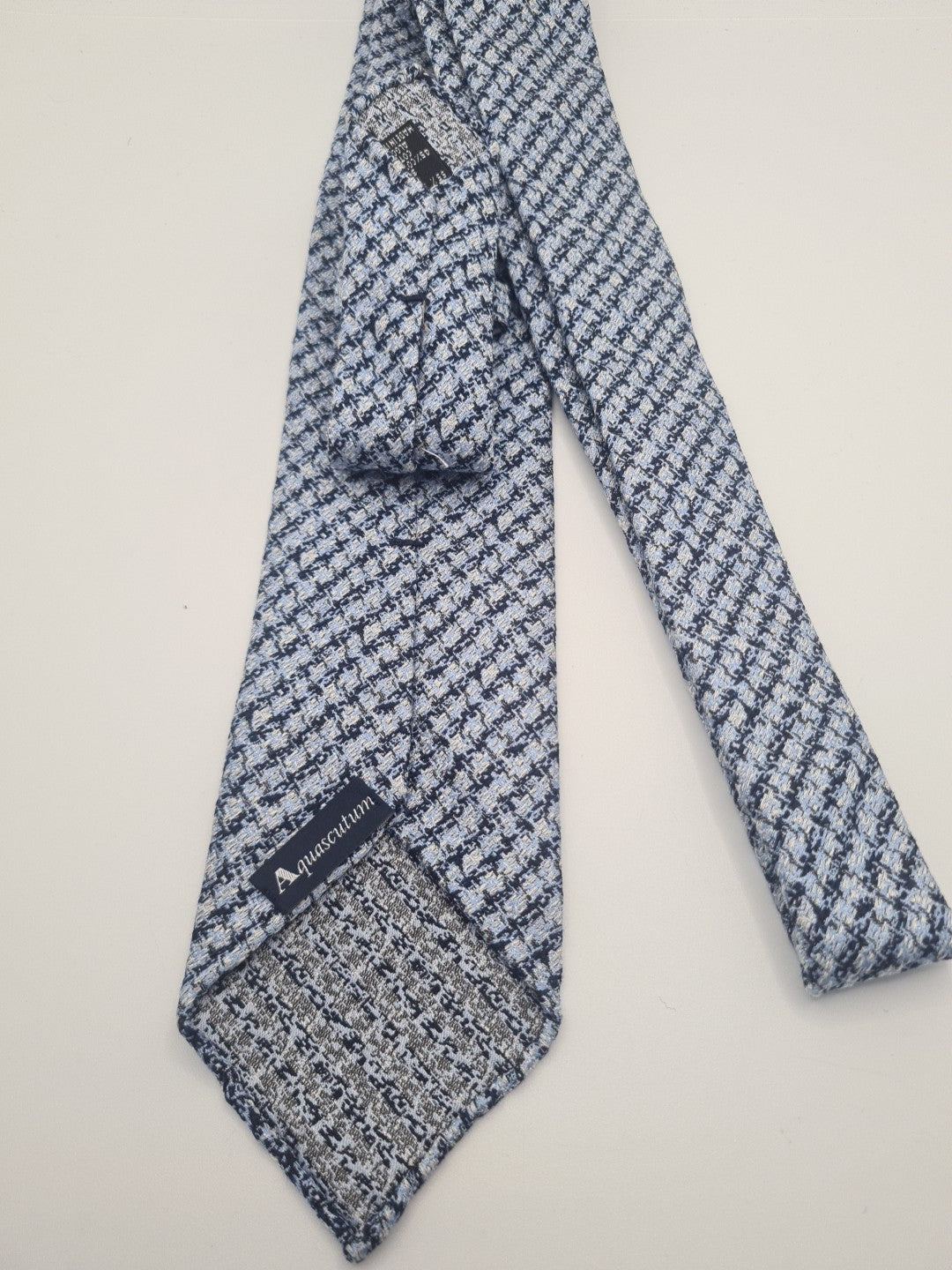 Aquascutum Blue woven Pattern Mens Silk Tie Classic Designer Necktie Formal Vintage Mens Tie UK BX9
