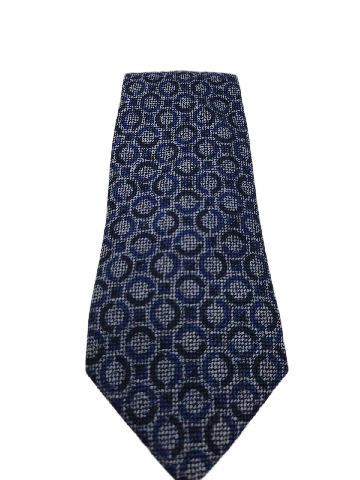 Charles Tyrwhitt Silk Tie Mens Navy Blue Geometric Circular Pattern Necktie BX13