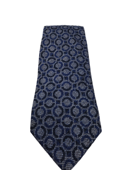 Charles Tyrwhitt Silk Tie Mens Navy Blue Geometric Circular Pattern Necktie BX13
