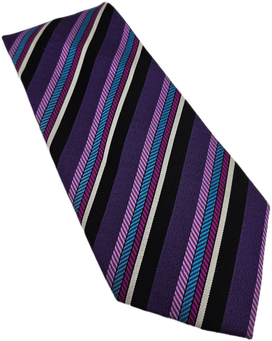 Ted Baker Knotted Silk Tie Men Purple Striped Business Designer Vtg Necktie BX26