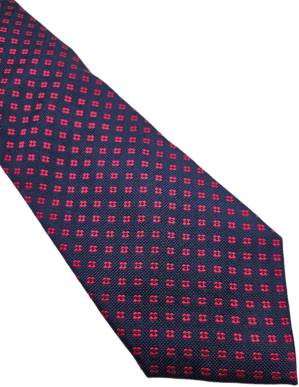 T.M. Lewin Silk Tie Mens Navy Red Micro Geometric Medallion Vintage Necktie BX26