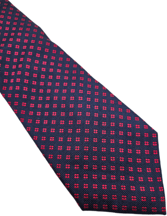 T.M. Lewin Navy Red Micro Geometric Medallion Silk Tie
