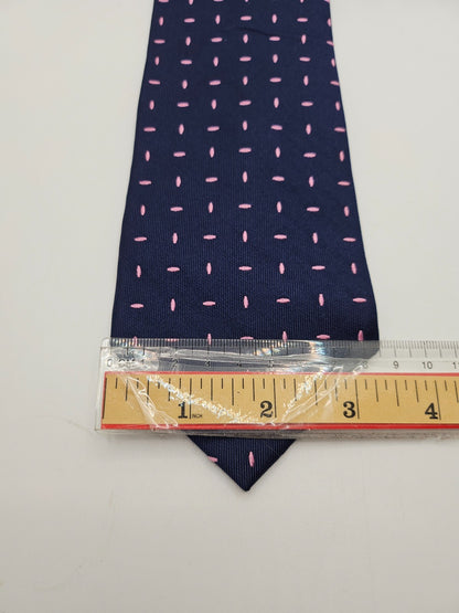 T.M.Lewin Silk Tie Mens Navy Blue Pink Geometric Dash Dot Wedding Neck Tie BX20
