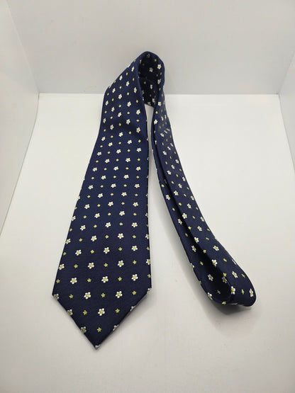 Hawes & Curtis Silk Tie Mens Navy Blue Floral Textured Vtg Retro Neck Tie BX24
