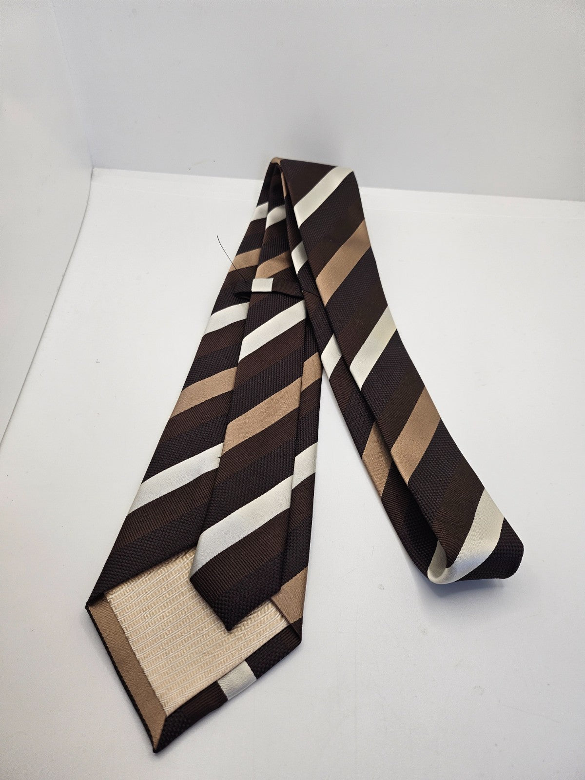White Brown Striped Silk Tie