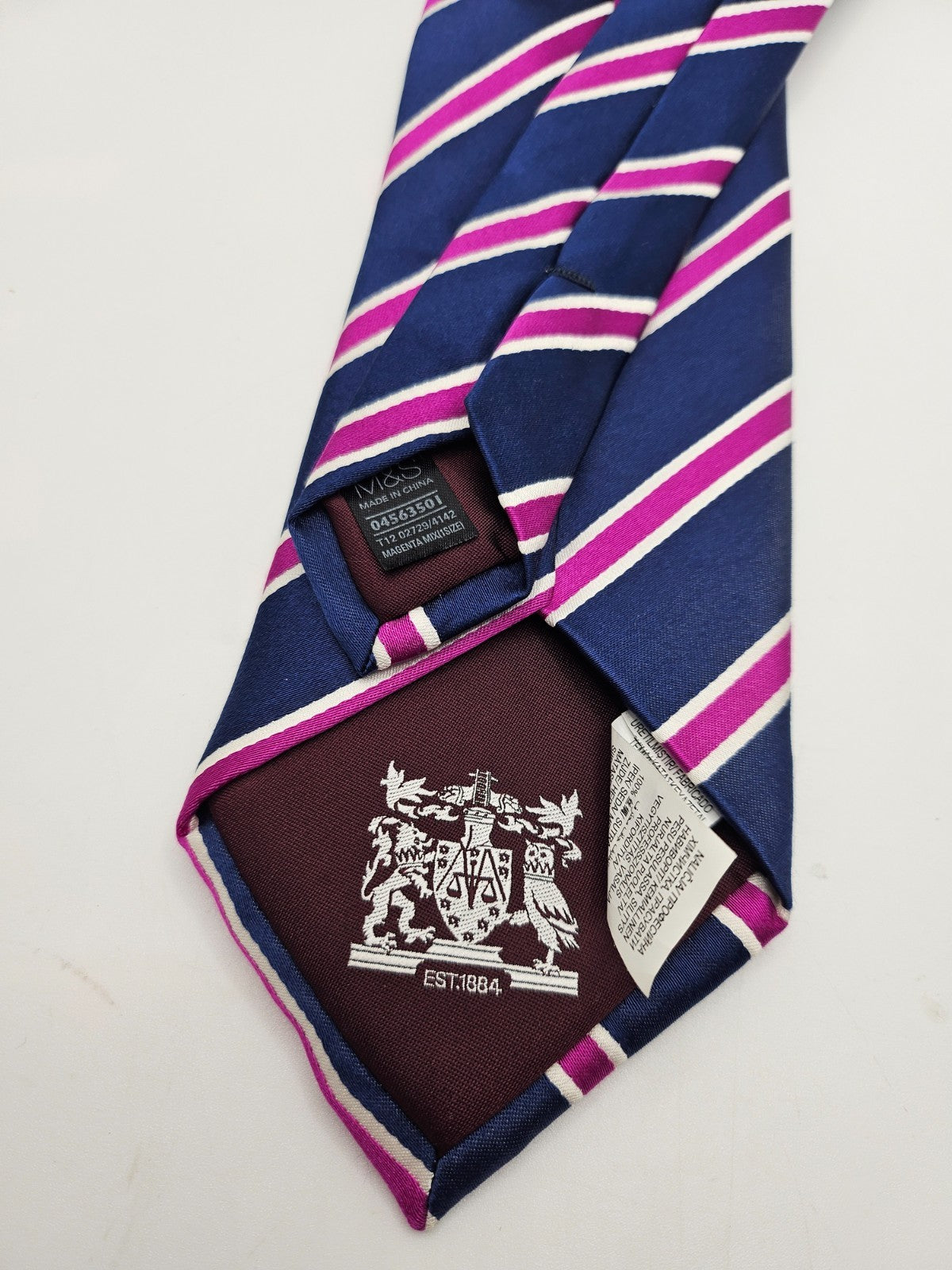 Marks & Spencer Silk Tie Mens Navy Diagonal Regimental Stripe Retro Neck Tie BX2
