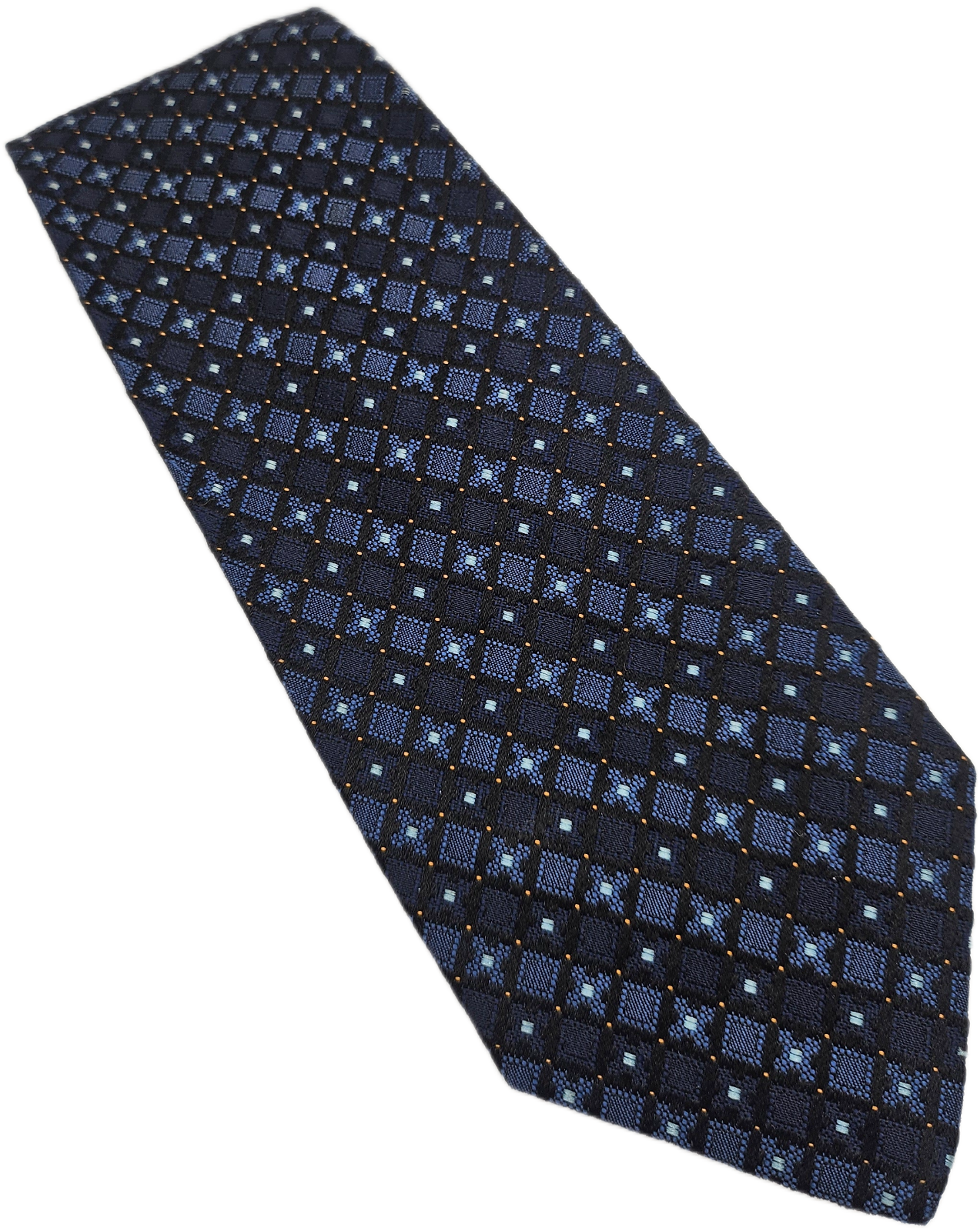 Harrods Silk Tie Mens Blue Geometric Designer Luxury Vtg Wedding Neck Tie BX20