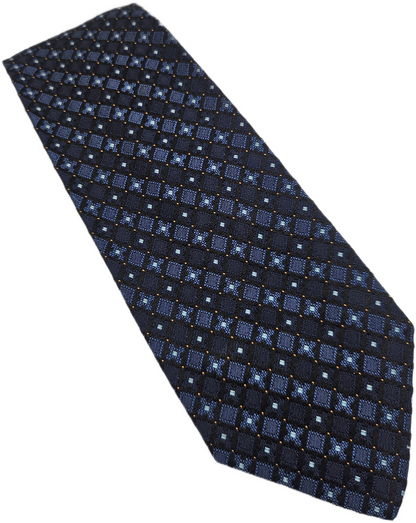 Harrods Silk Tie Mens Blue Geometric Designer Luxury Vtg Wedding Neck Tie BX20