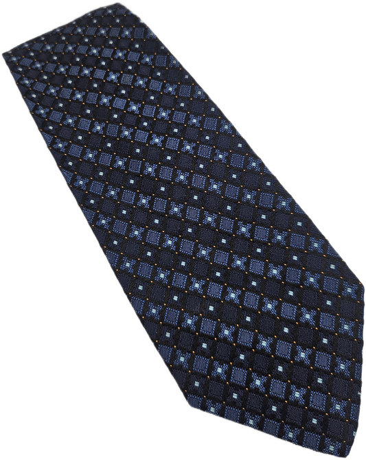 Harrods Silk Tie Mens Blue Geometric Designer Luxury Vtg Wedding Neck Tie BX20