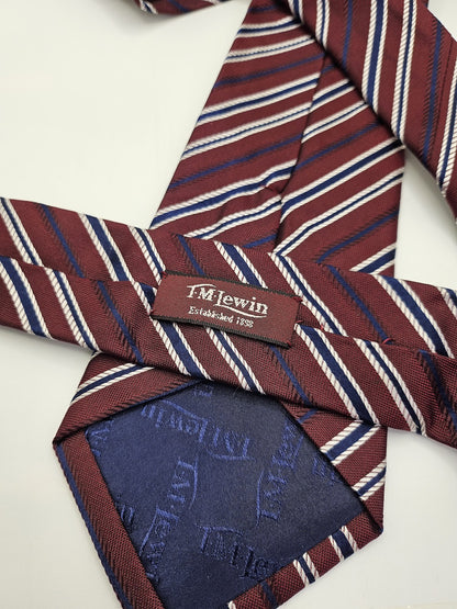 T.M.Lewin Mens Silk Tie Burgundy Blue Striped Vtg Retro Wedding Neck Tie