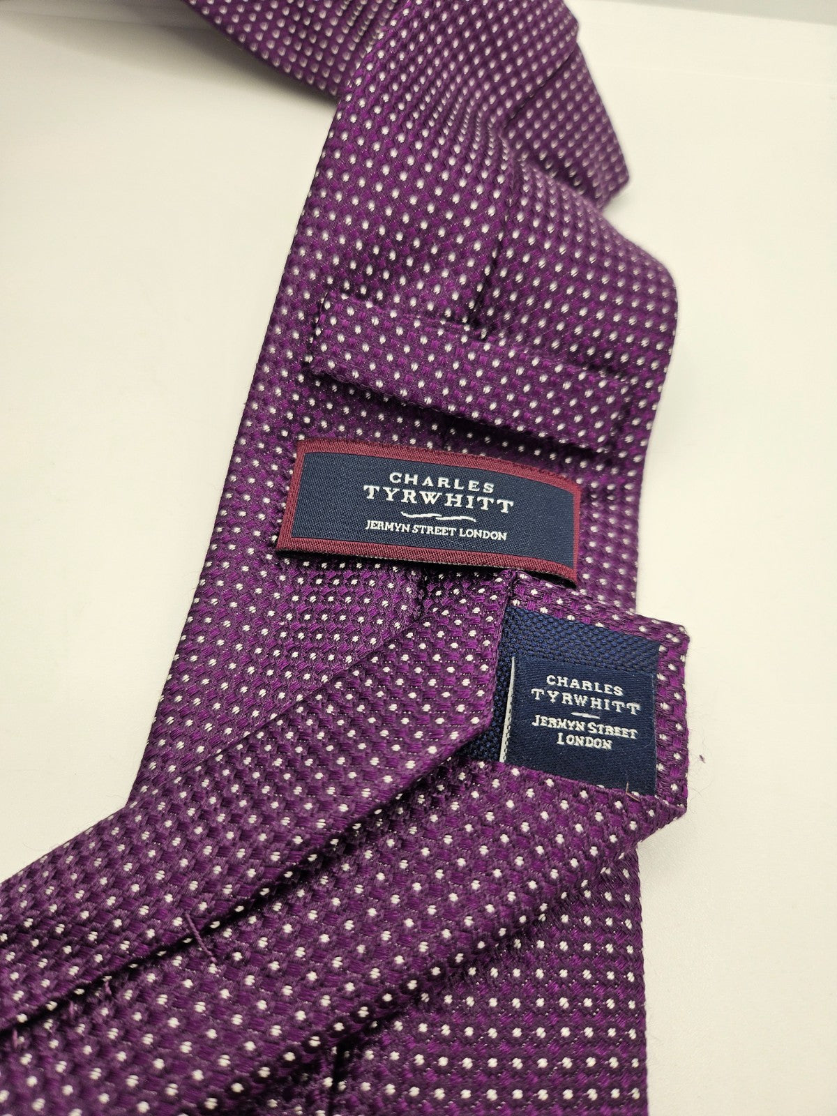 Charles Tyrwhitt Mens Silk Tie Purple Swiss Dot Vtg Retro Wedding Neck Tie R1