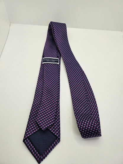 Charles Tyrwhitt Silk Tie Mens Purple Black Geometric Retro Vintage Necktie BX26