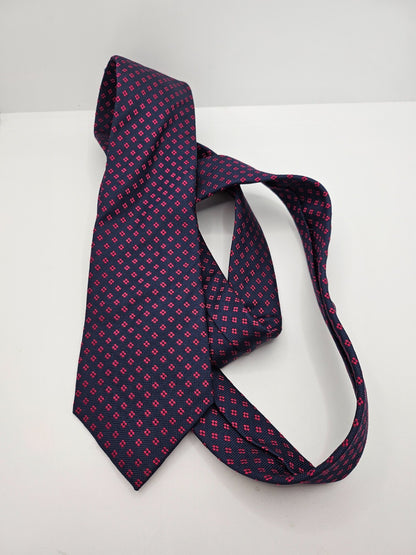 T.M. Lewin Silk Tie Mens Navy Red Micro Geometric Medallion Vintage Necktie BX26