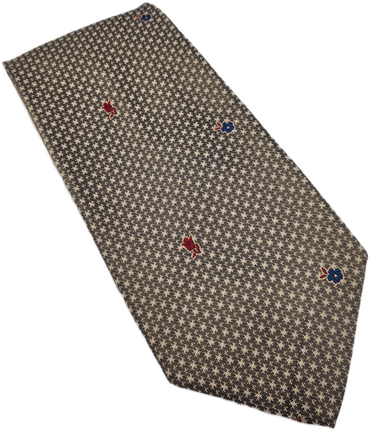 Trussardi Silk Tie Mens Brown Geometric Floral Designer Vintage Neck Tie BX15