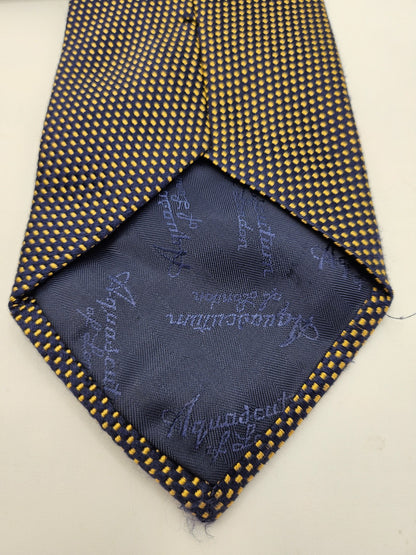 Aquascutum Mens Silk Tie Yellow Polka Dot Textured Vtg Retro Wedding Neck Tie R1